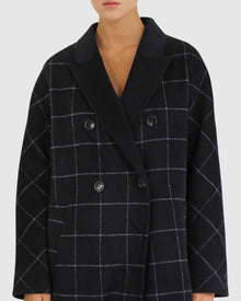 Women | Guestlist Wool Blend Oversized Double Breasted Coat | Navy Plaid