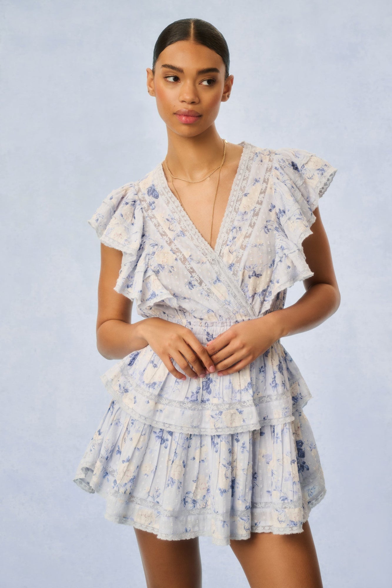 Gwen Heirloom Print Cotton Mini Dress | Whisper Blue