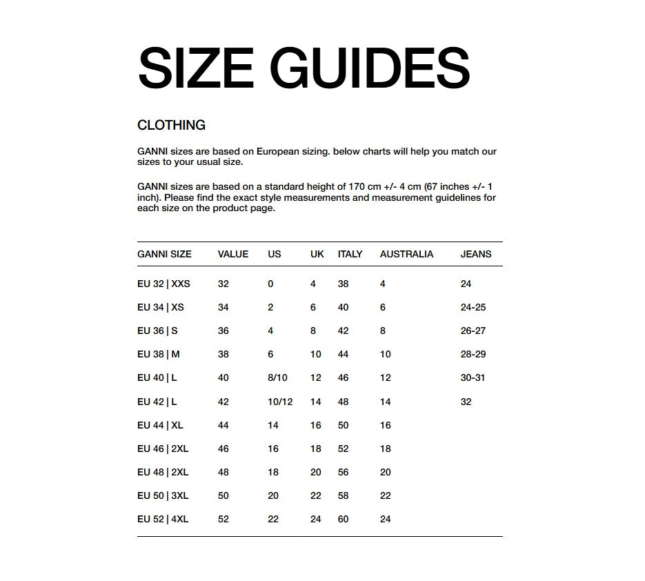 Product size guide