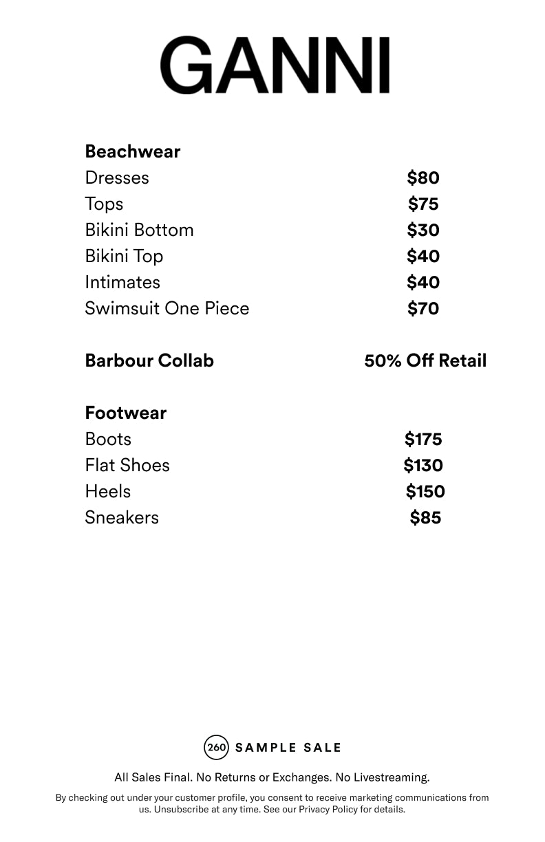 Price table