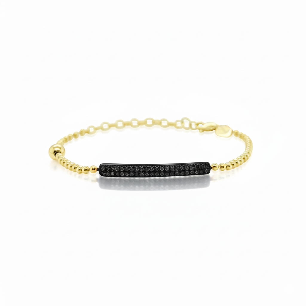 14kt Yellow Gold Brown Diamond Bar Bracelet with Ball Chain | Yellow Gold