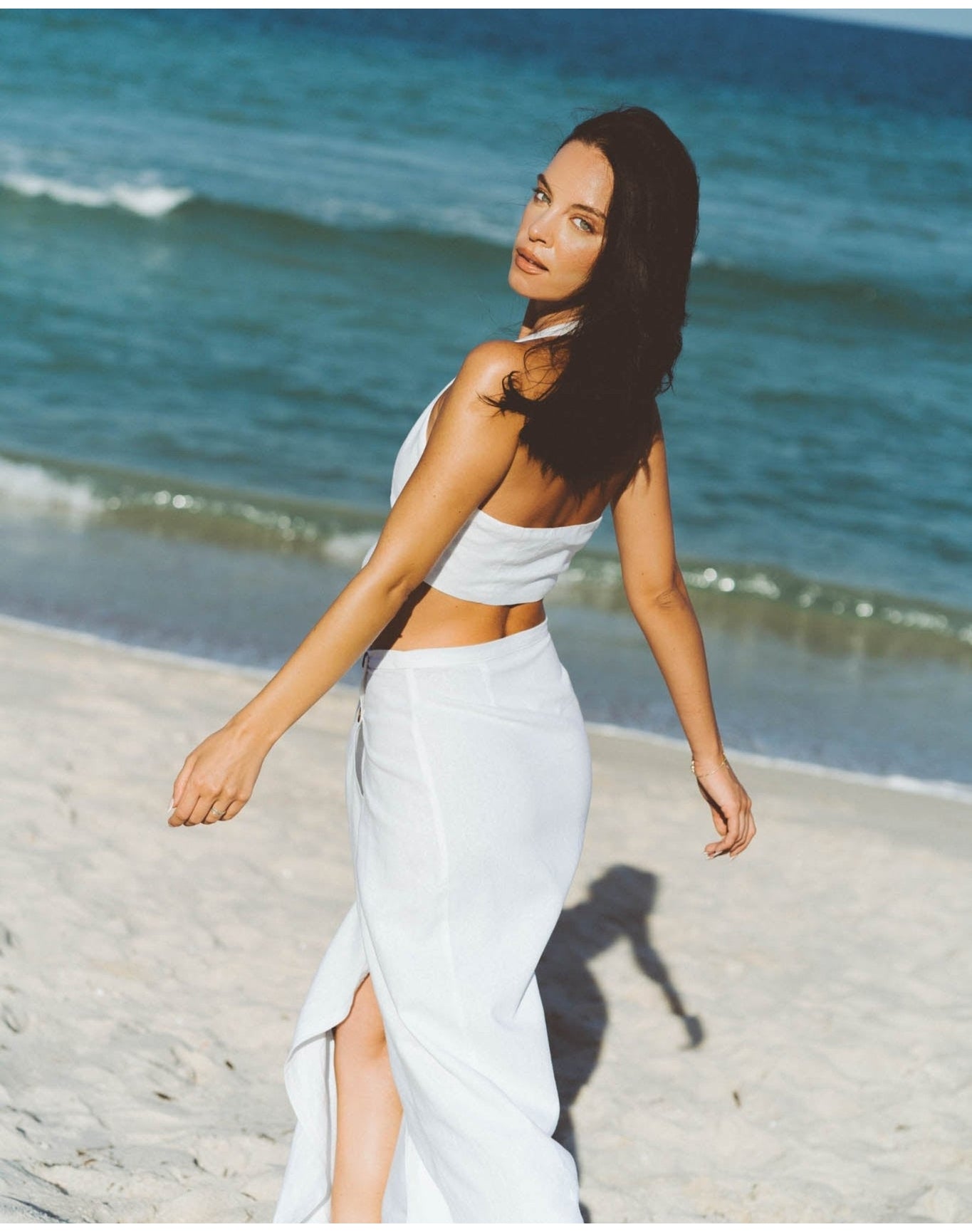 Georgia Off-White Linen Vest | White
