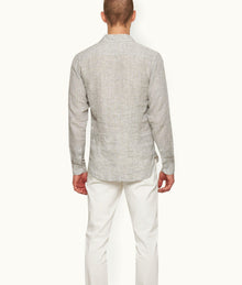 Giles Linen Classic Collar Tailored Fit Linen Shirt | Graphite/White