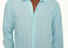 Giles Lino Tailored Fit Classic Collar Linen Shirt Woven | Light Sky Pool