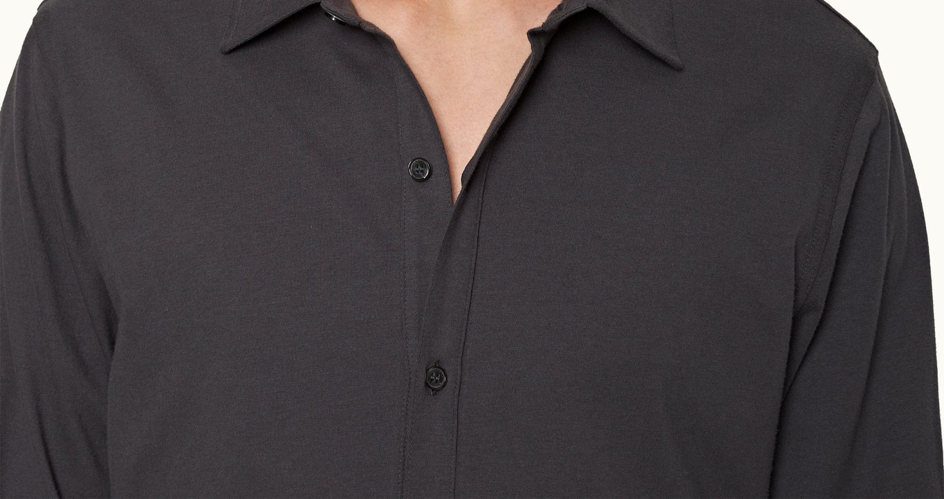 Giles Silk Tailored Fit Classic Collar Cotton-Silk Shirt | Piranha Grey