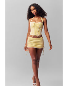 Gingham Ruched Side Tie Mini Skirt | Gingham Limoncello