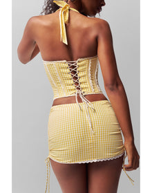 Gingham Ruched Side Tie Mini Skirt | Gingham Limoncello