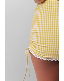 Gingham Ruched Side Tie Mini Skirt | Gingham Limoncello