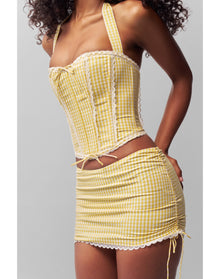 Gingham Ruched Side Tie Mini Skirt | Gingham Limoncello