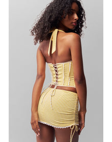Gingham Ruched Side Tie Mini Skirt | Gingham Limoncello