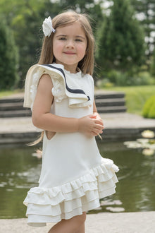 Girl | Alex Ruffle Dress with Contrast Line | White x Black