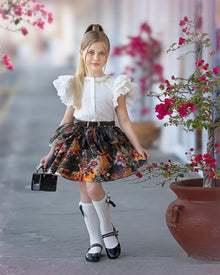Girl | Alexis Brown Floral Print Skirt with Belt