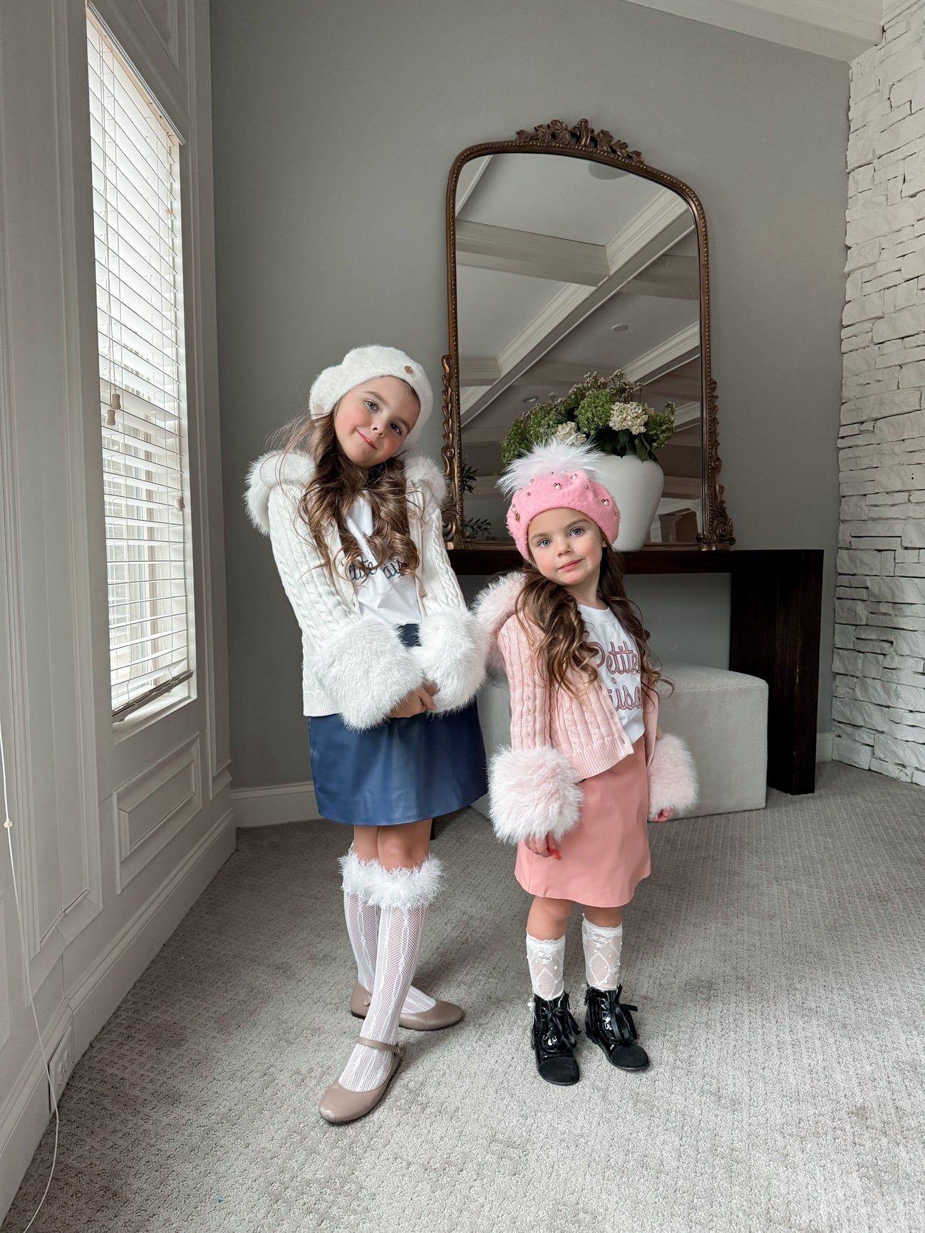 Girl | Cableknit Faux Fur Cotton Cardigan | White