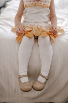 Girl | Emma Linen Bow Socks Bow | White x Mustard