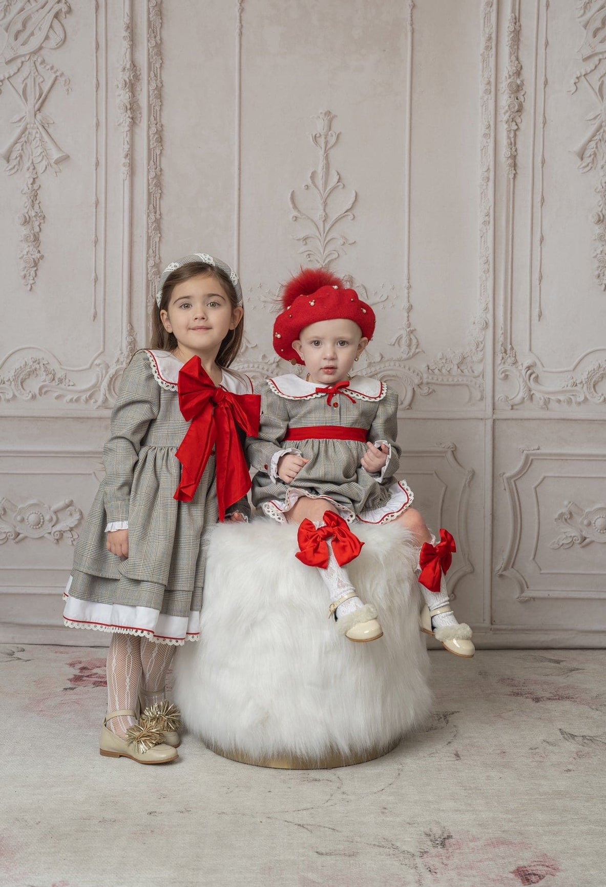 Girl | Georgina Tartan Print Dress with Bow | White x Black x Red