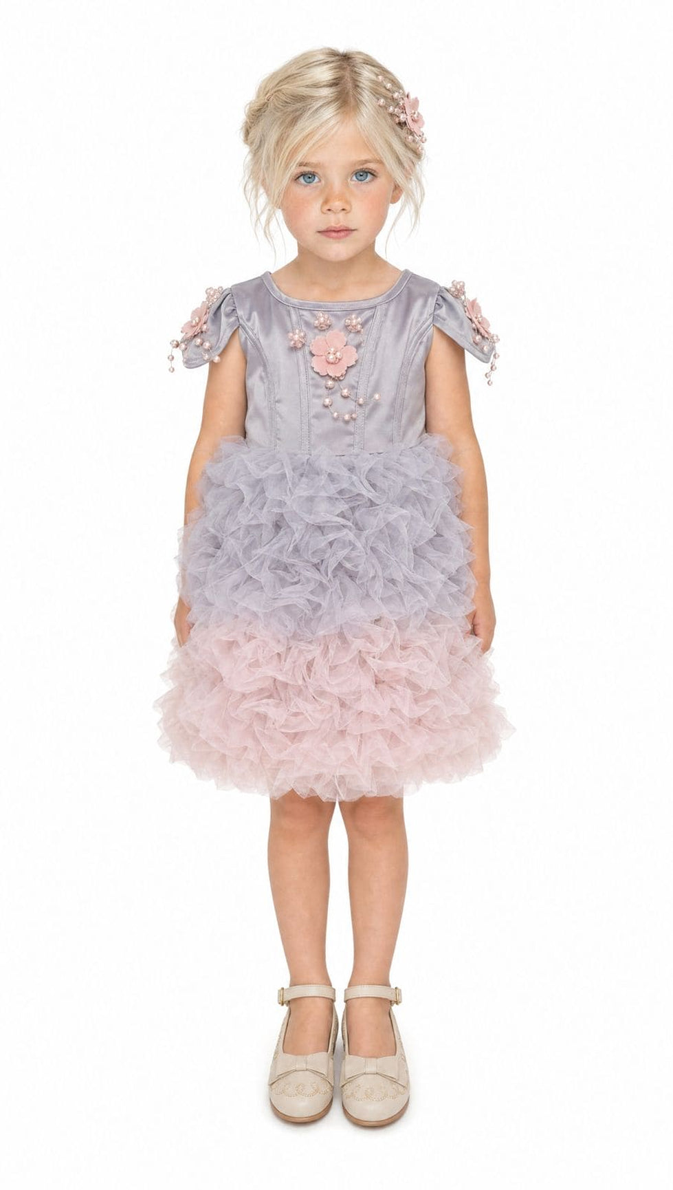Girl | Mia Grey and Ombré Cupcake Tulle Dress | Gray x Pink