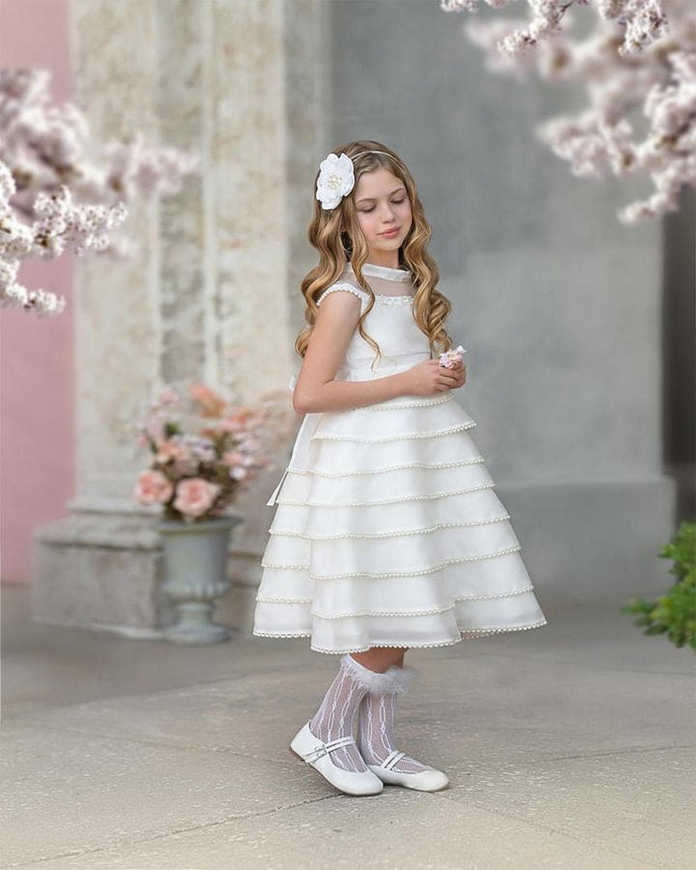 Girl | Pearl Ceremony Flower Tie With Pearl Tassels | White
