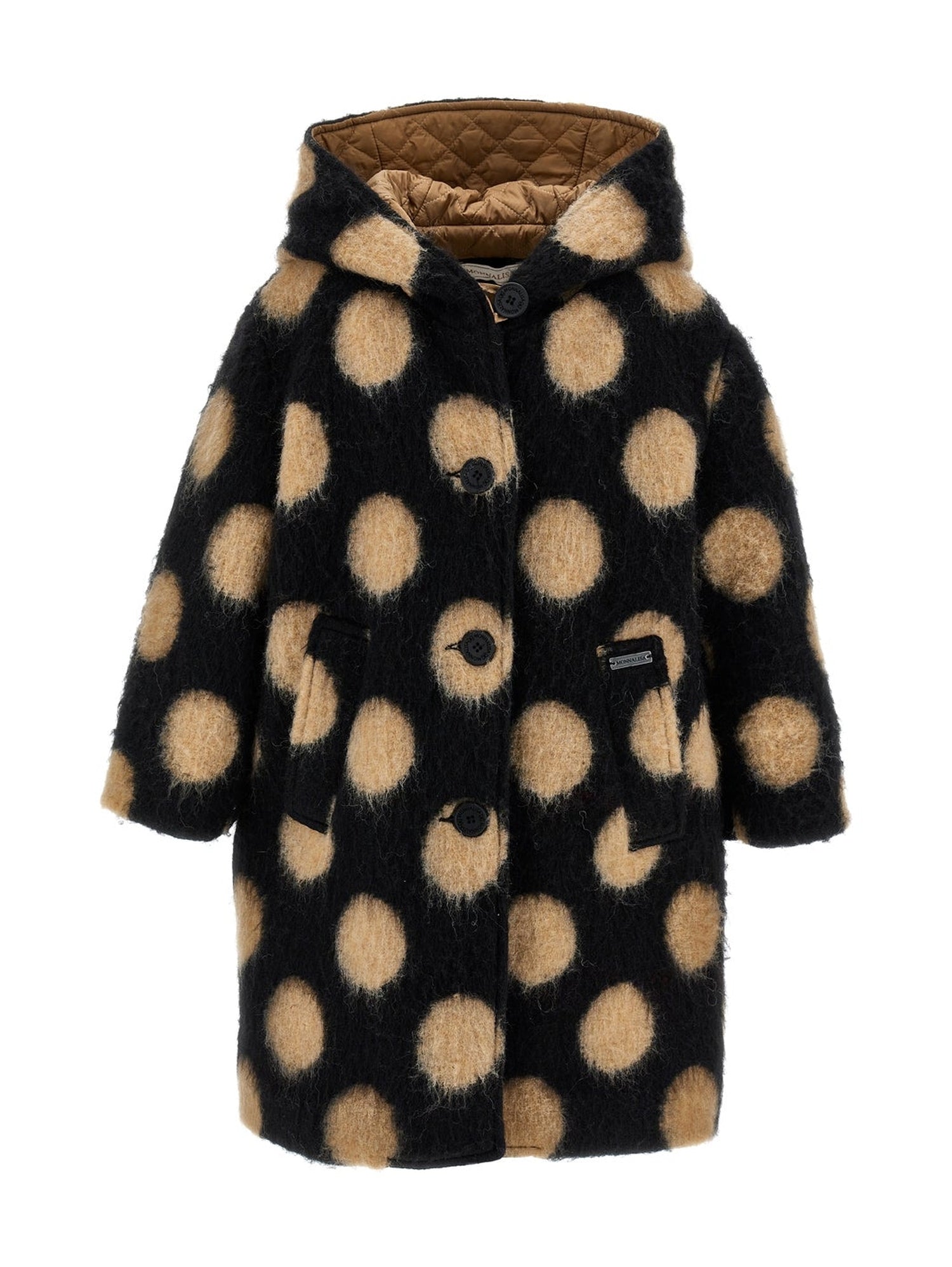 Girls | Polka Dot Boiled Wool Coat | Black/Beige