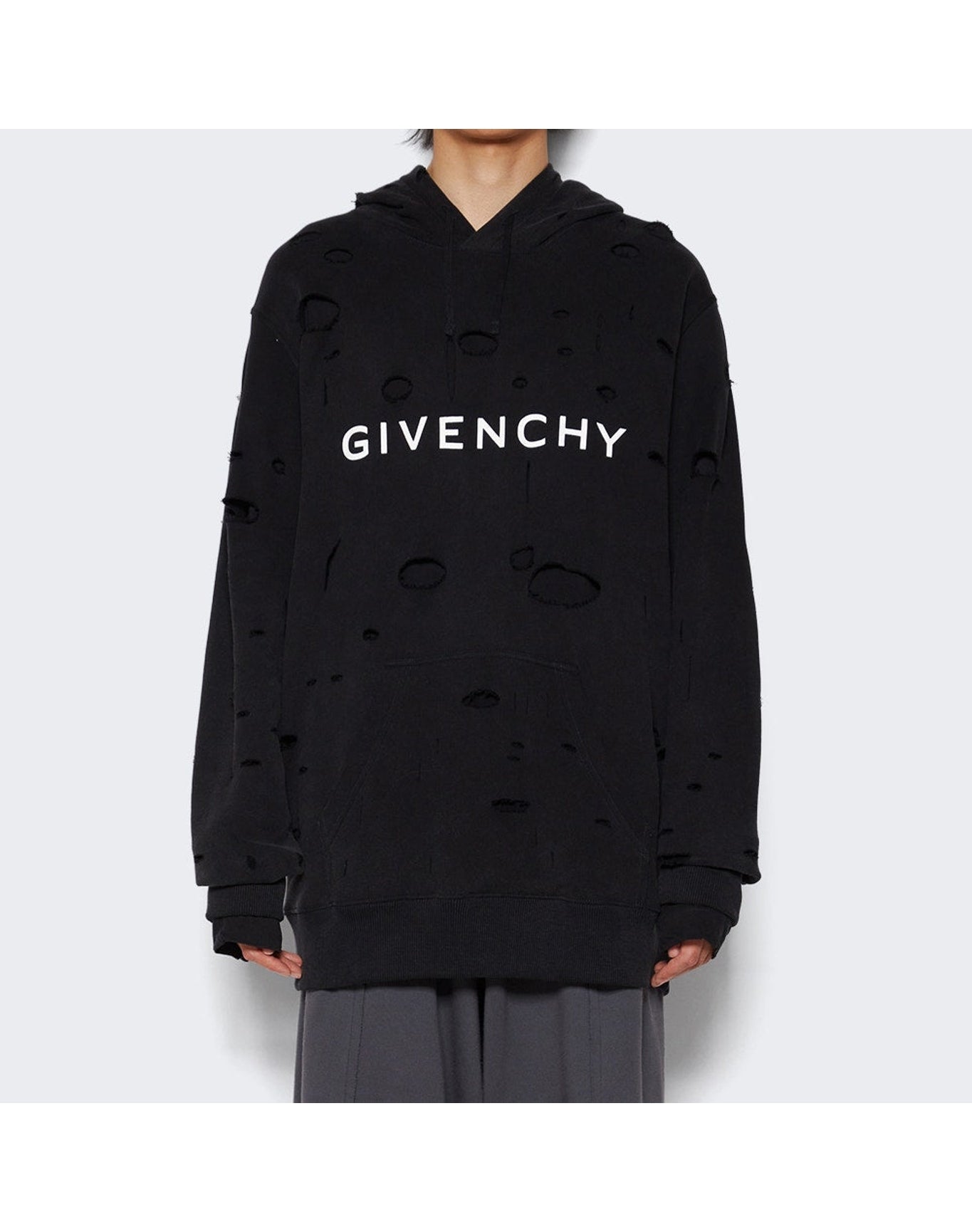 Givenchy | Men | Classic Fit Hole Hoodie Faded | Black