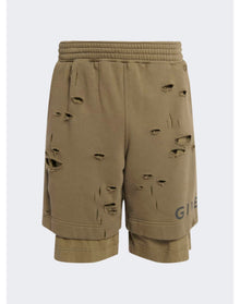 Givenchy | Men | Destroyed Felpa Bermuda Shorts | Khaki