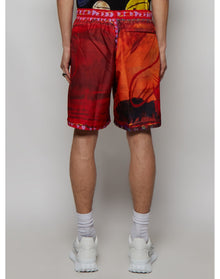 Givenchy | Men | Long Print Swim Trunks | Red x Orange