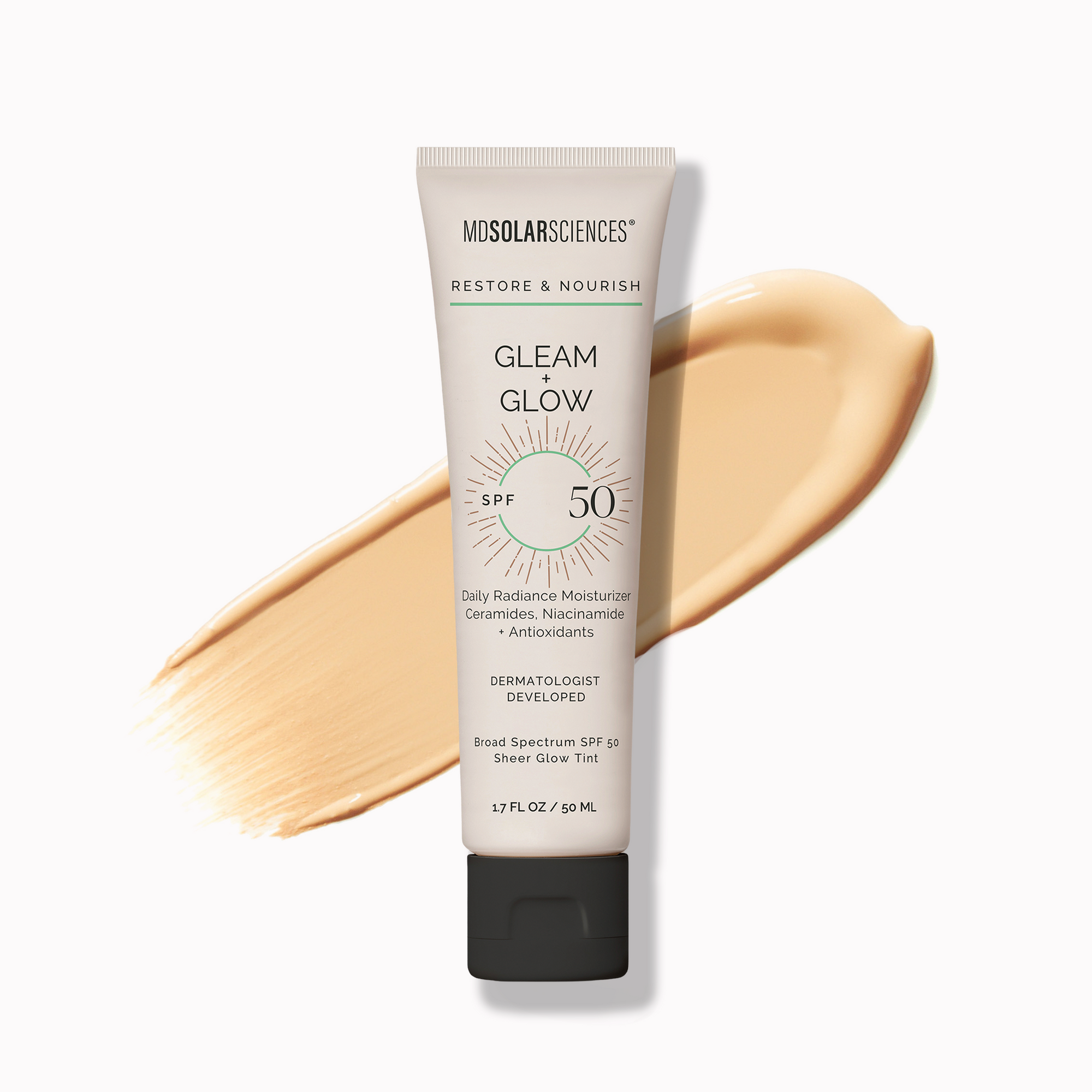Tube of 'Gleam & Glow' sunscreen 