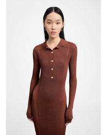 Glenn | Ribbed Polo Dress | Chocolate