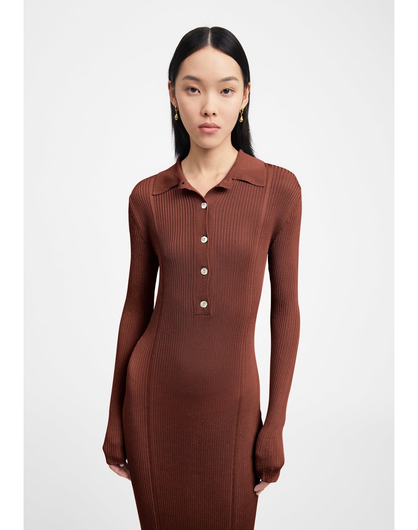 Glenn | Ribbed Polo Dress | Chocolate