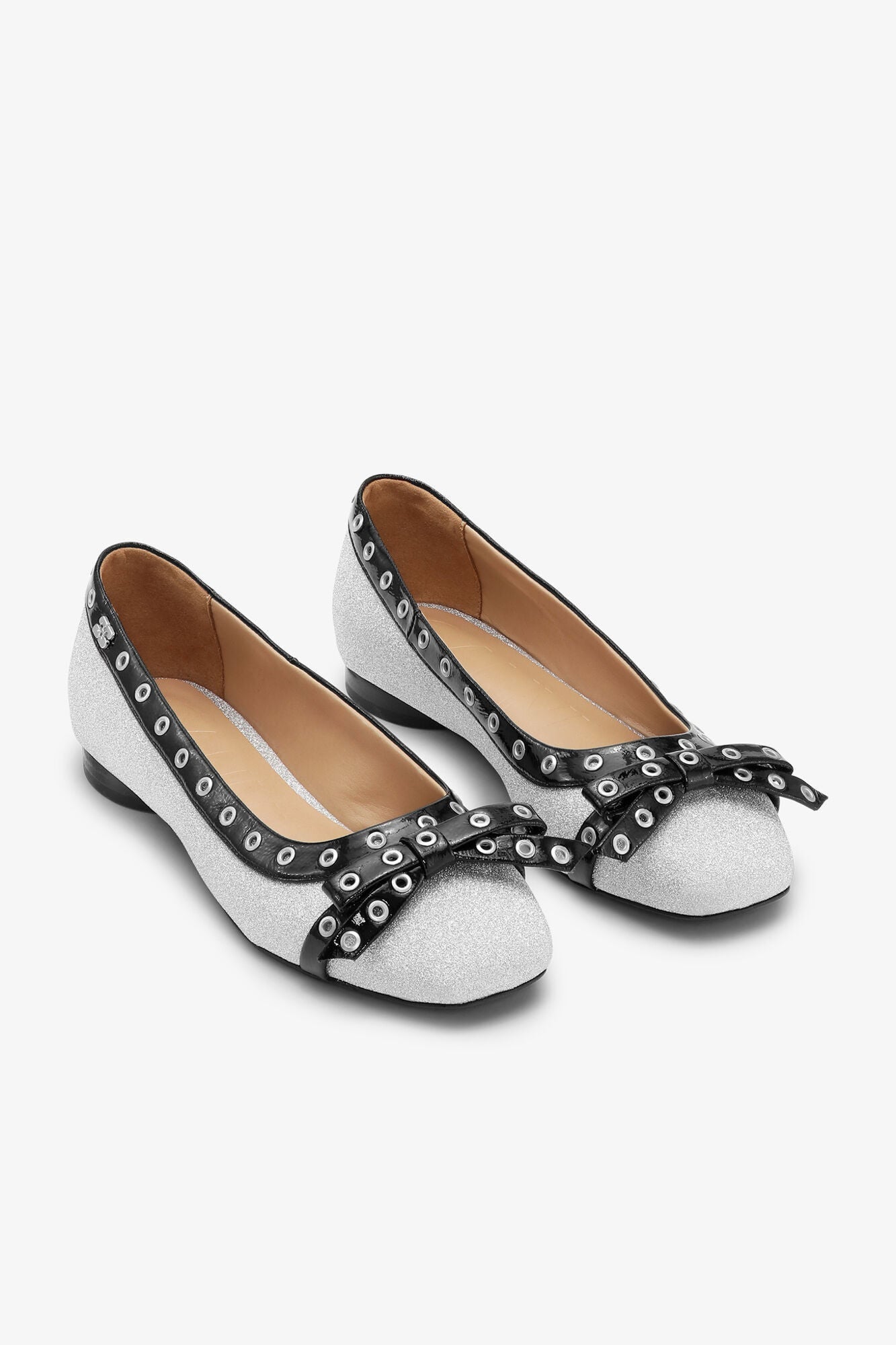 Glitter Eyelet Bow Ballerinas | Silver