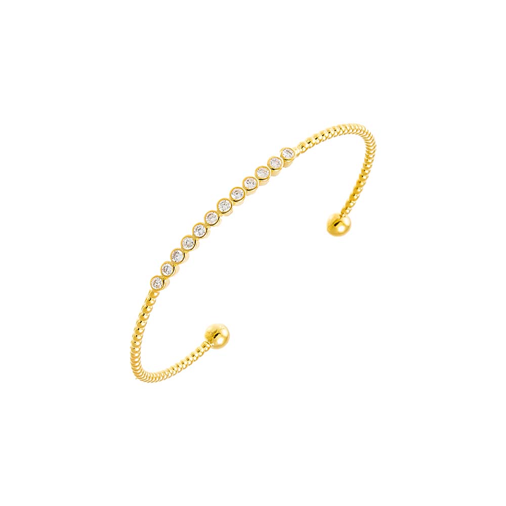 Gold CZ Bezel Bar Open Bangle Bracelet - Adina's Jewels