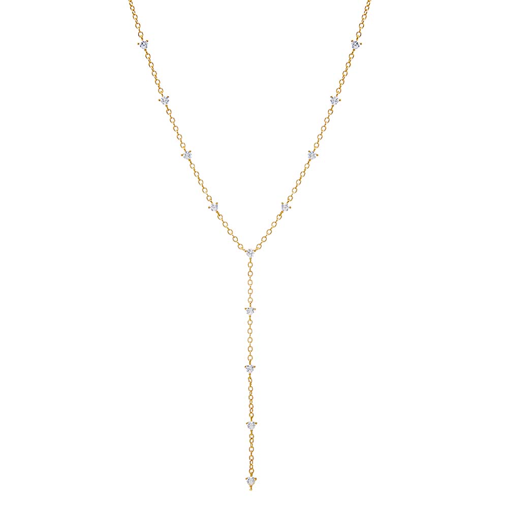 Gold Multi CZ Embedded Lariat Necklace - Adina's Jewels