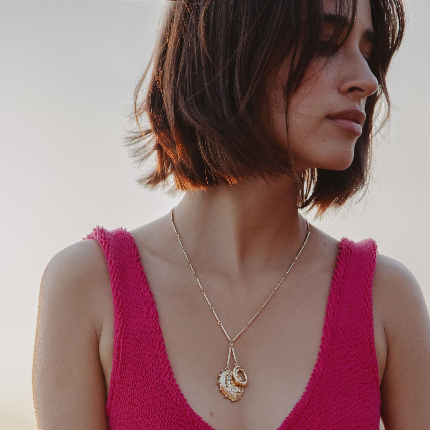 Blanca Charm Necklace | Mother of Pearl | 14K Gold Plated Brass