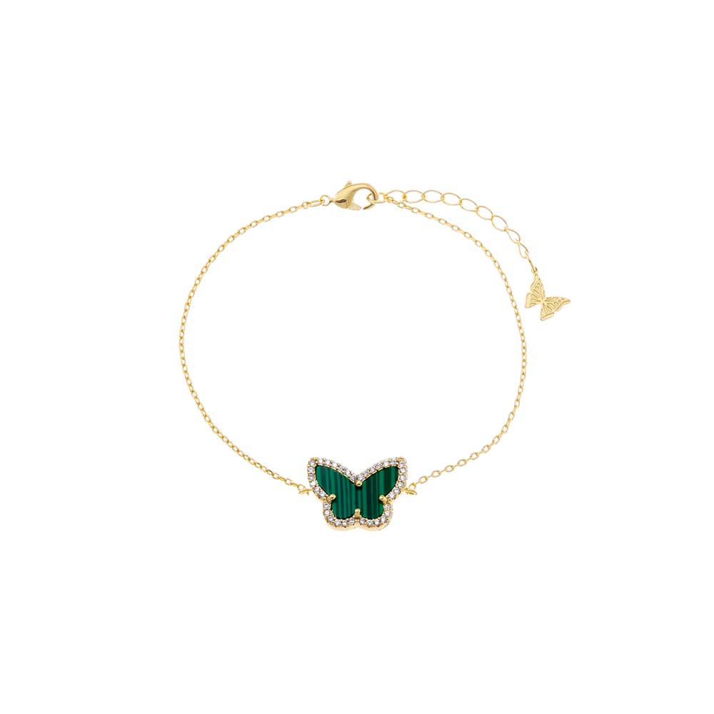 Malachite Pave Outline Colored Stone Butterfly Bracelet - Adina's Jewels