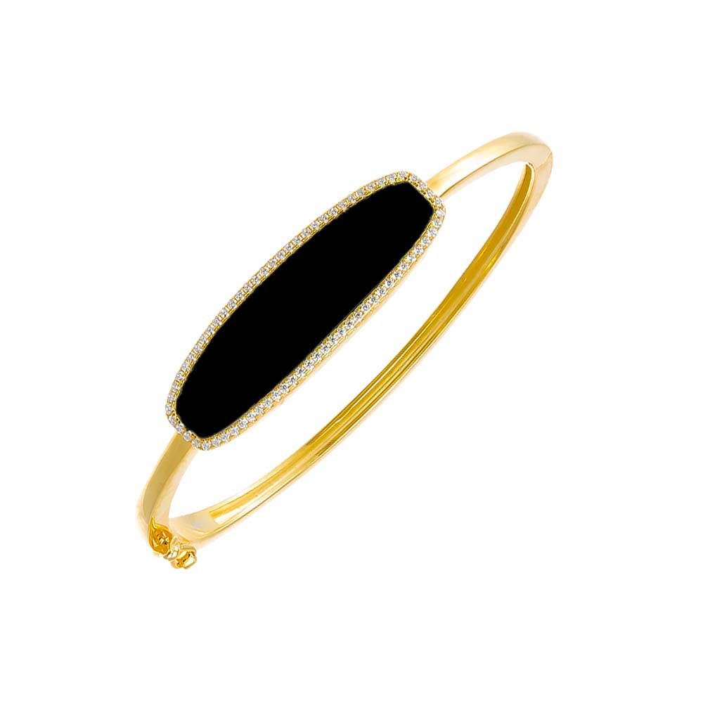 Onyx Pave Outlined Stone Bangle Bracelet - Adina's Jewels