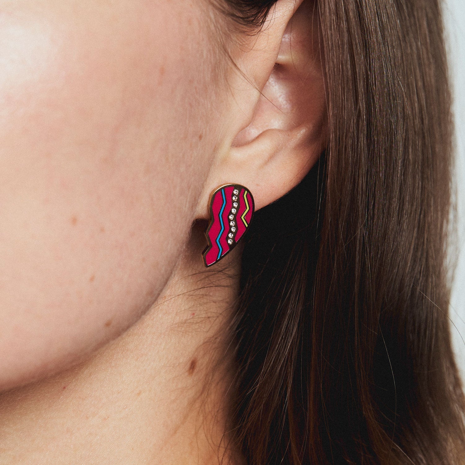 Enamel Heart Studs | Hot Pink/Multi | 14K Gold Plated Brass