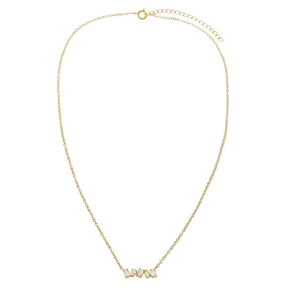  CZ Teardrop X Baguette Bezel Bar Necklace - Adina's Jewels