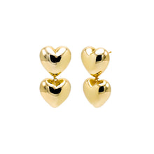 Gold Solid Double Puffy Heart Drop Stud Earring - Adina's Jewels