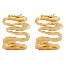 Gold Squiggle Hoop Earrings on Flat White Background