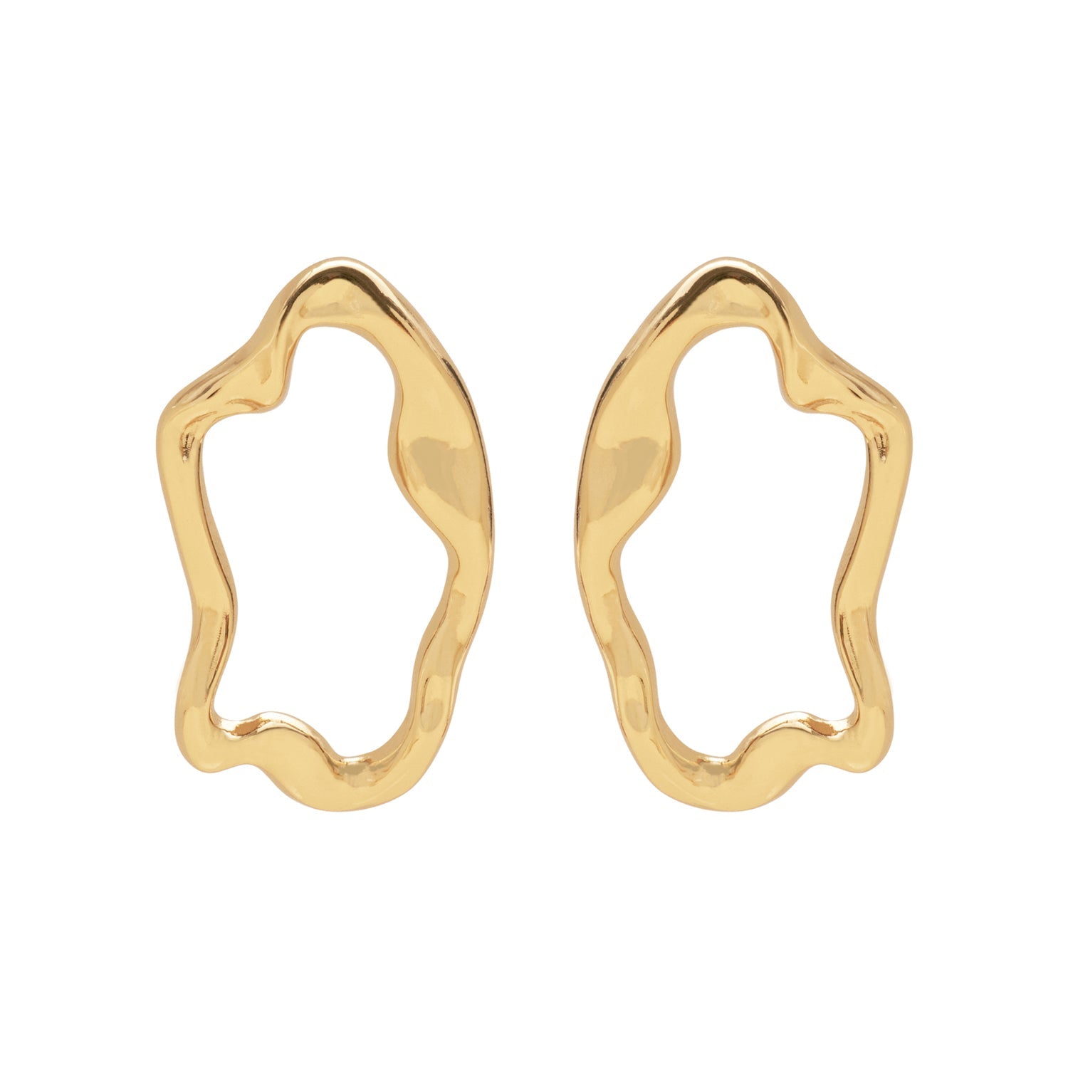 Gold Wavy Stud Earrings on Flat White Background