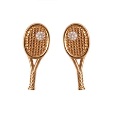Gold and Crystal Tennis Racket Studs on White Background
