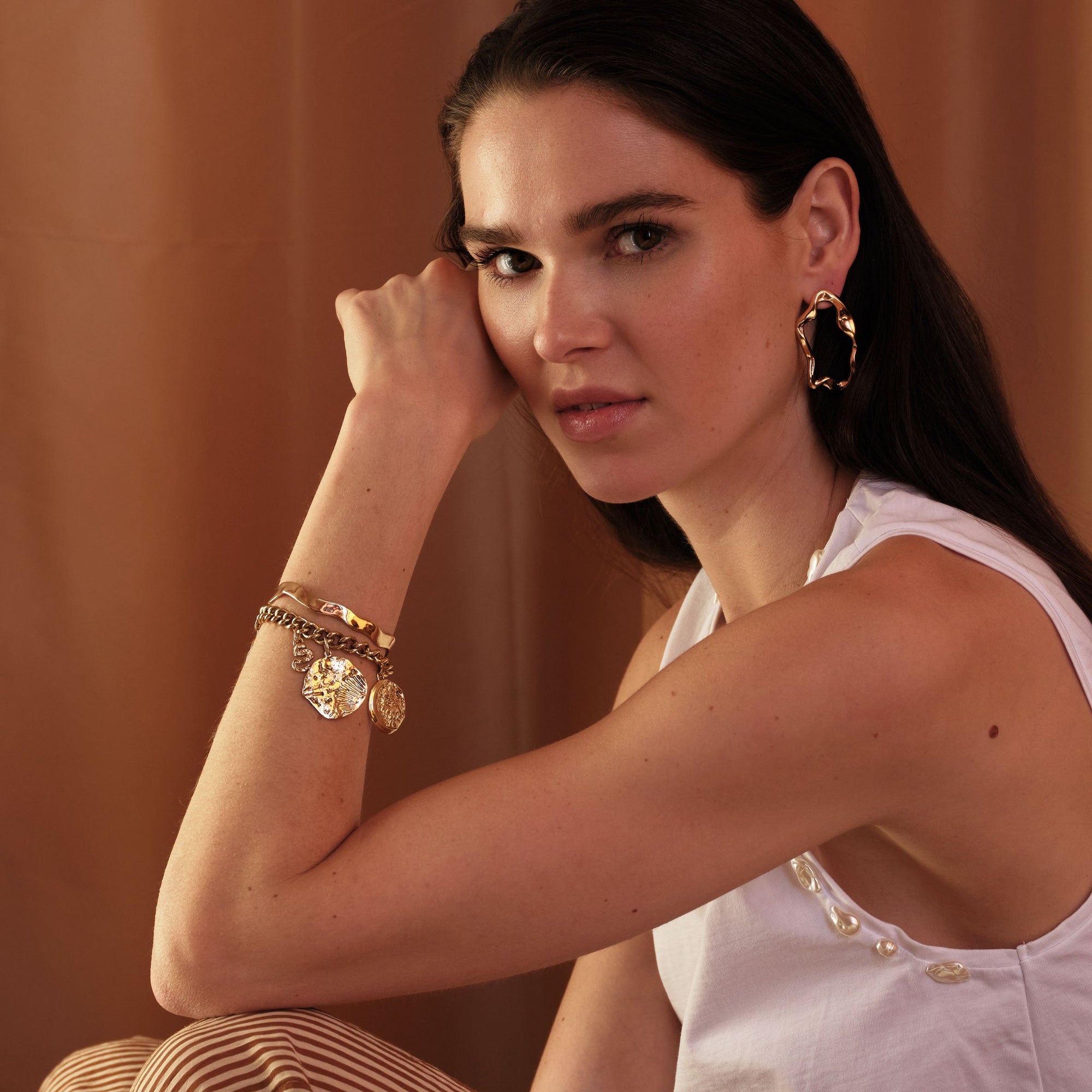 Carmen Charm Bracelet | Freshwater Pearl | 14K Gold Plated Brass