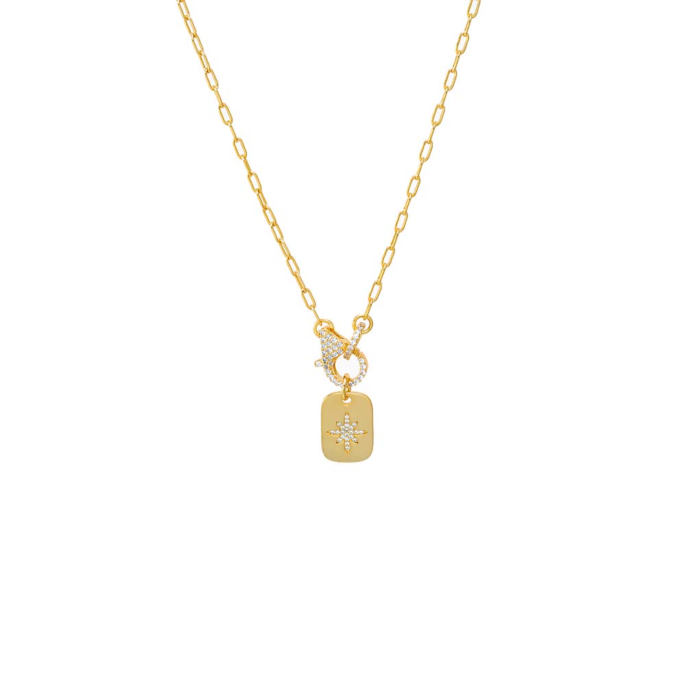 Gold Pave Starburst Dog Tag Toggle Necklace - Adina's Jewels