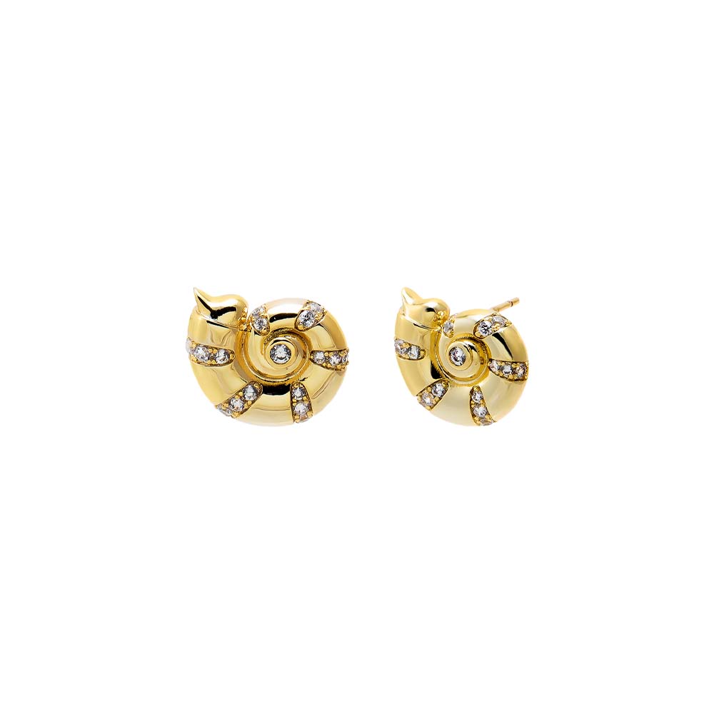 Gold CZ Nautilus Shell Stud Earring - Adina's Jewels