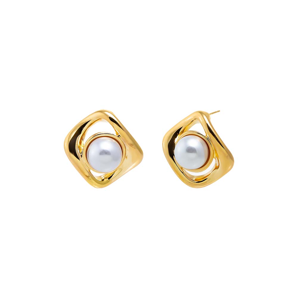 Gold Solid Pearl Centered Stud Earring - Adina's Jewels