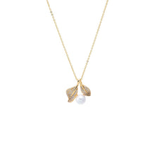 Gold Pearl & Pave Leaf Charm Necklace - Adina's Jewels