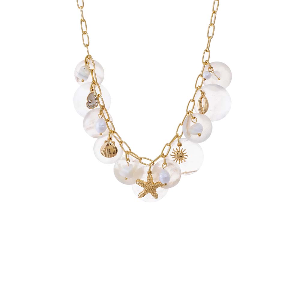 Seashell Disc Charm Necklace | White