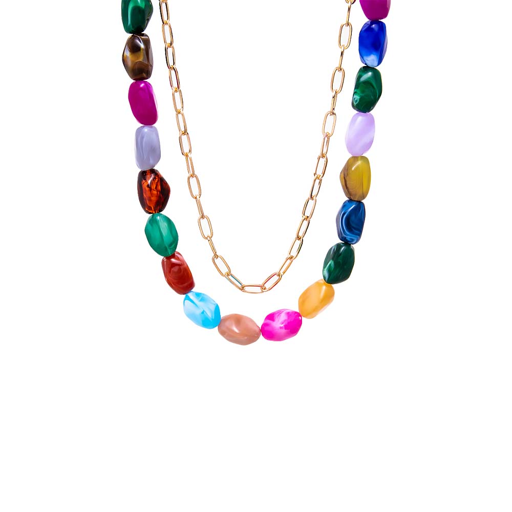Multi-Color Gold Chain & Multicolor Bead Necklace - Adina's Jewels