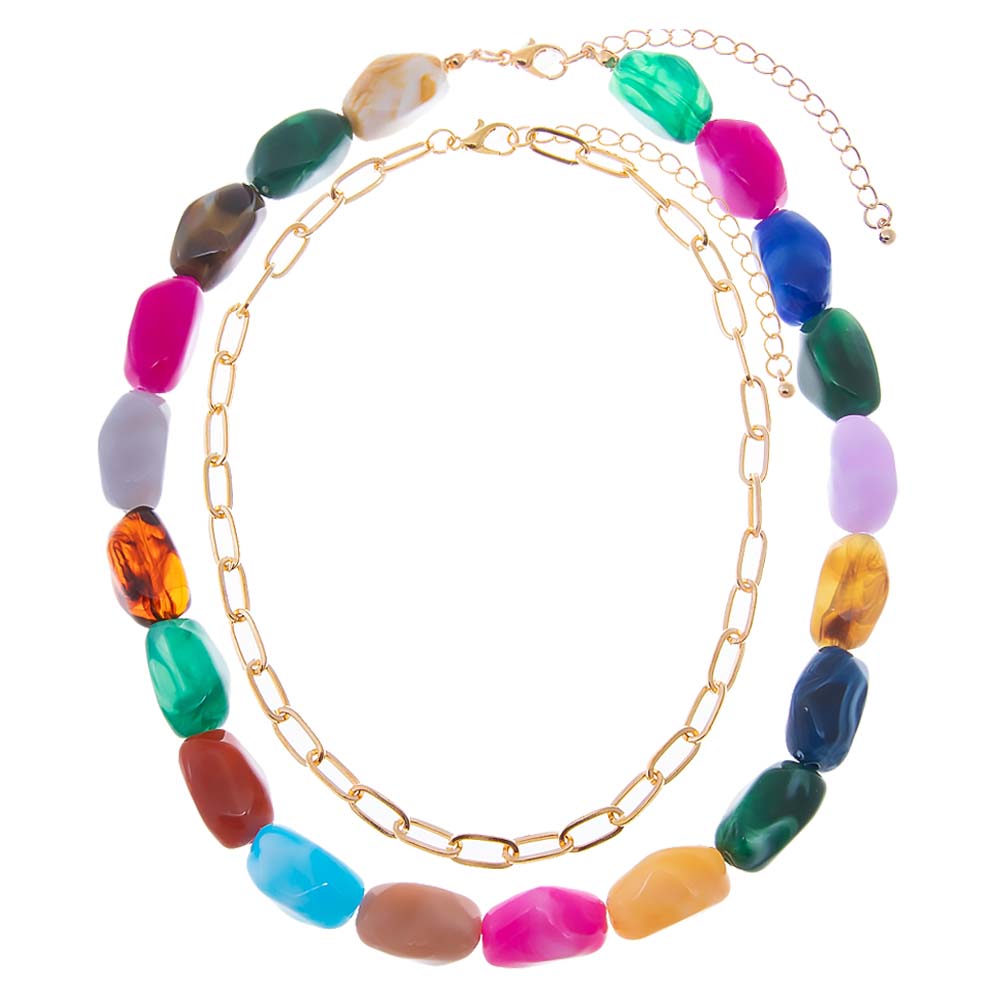 Gold Chain & Multicolor Bead Necklace - Adina's Jewels