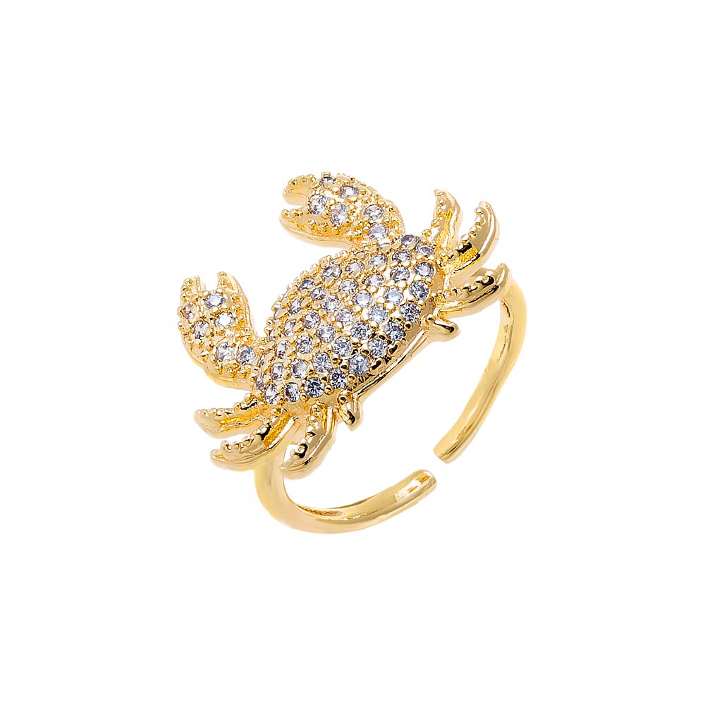 Gold Pave Crab Adjustable Ring - Adina's Jewels