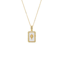 Mother of Pearl Pave Elongated Starburst Dog Tag Necklace - Adina's Jewels